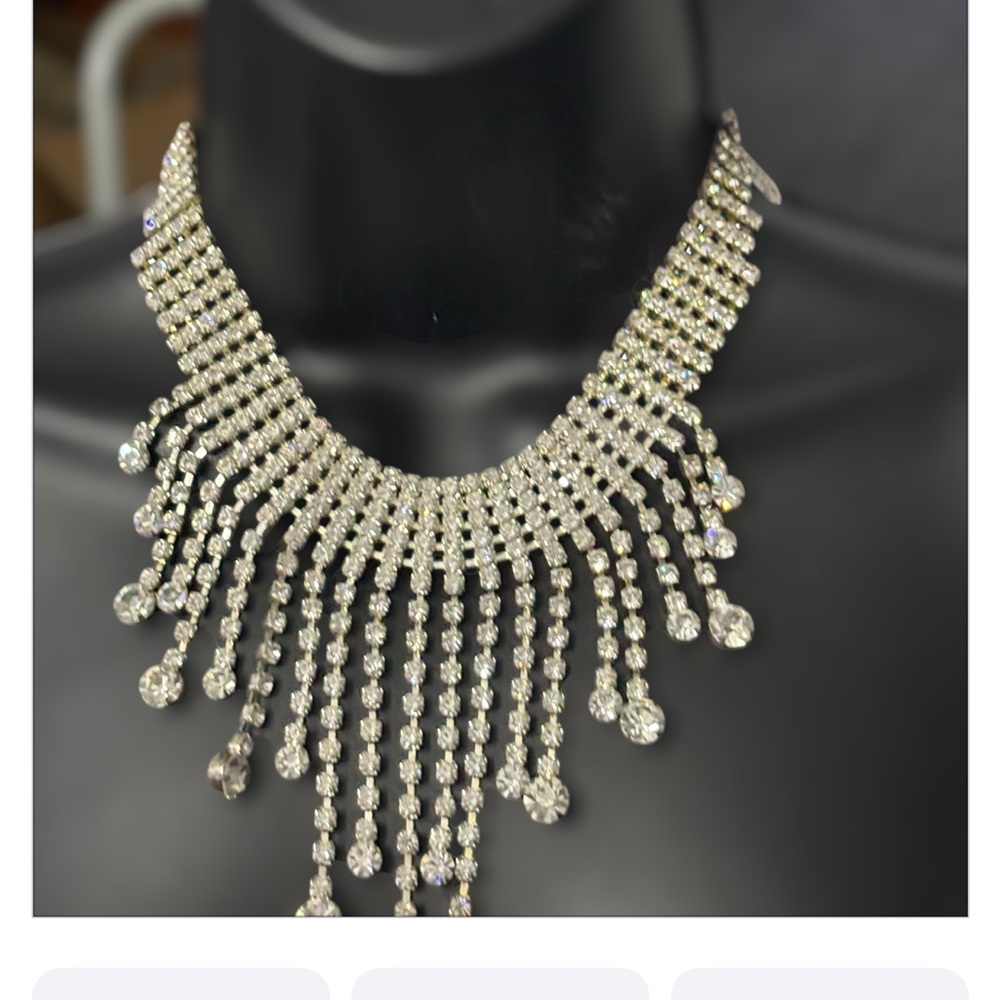 Vintage New Elegant 2 pc Silver Choker Full Circle Loaded Rhinestone New Glitz !